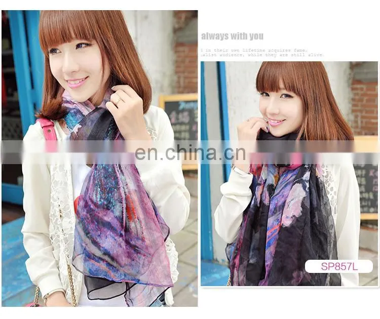 New style environmental printing scarves women's flowers shawl black