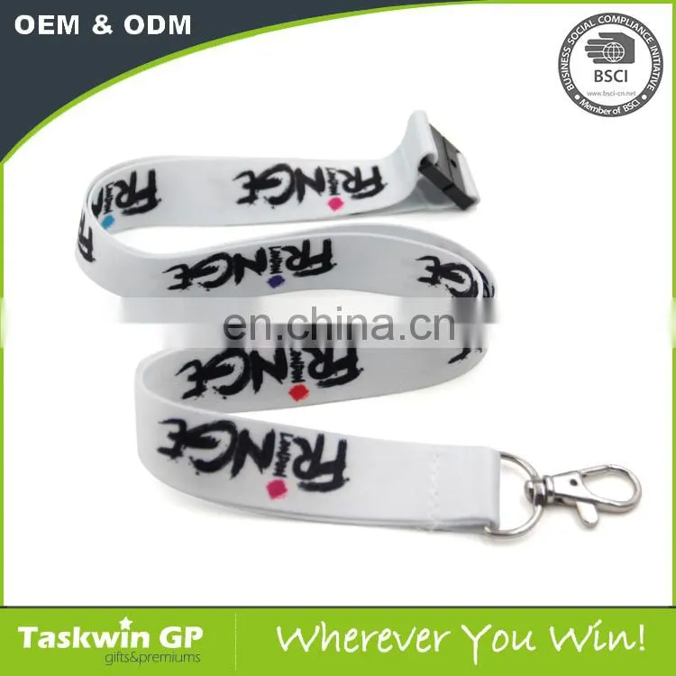 Wholesale 2017 hot sale custom polyester printing white lanyard clip