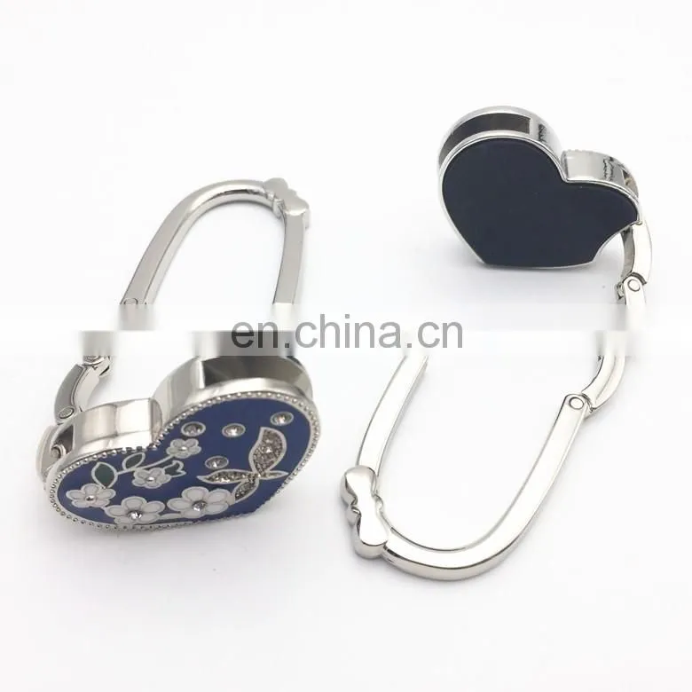 Wholesale Heart shape foldable purse hanger/ bag hook with flower design