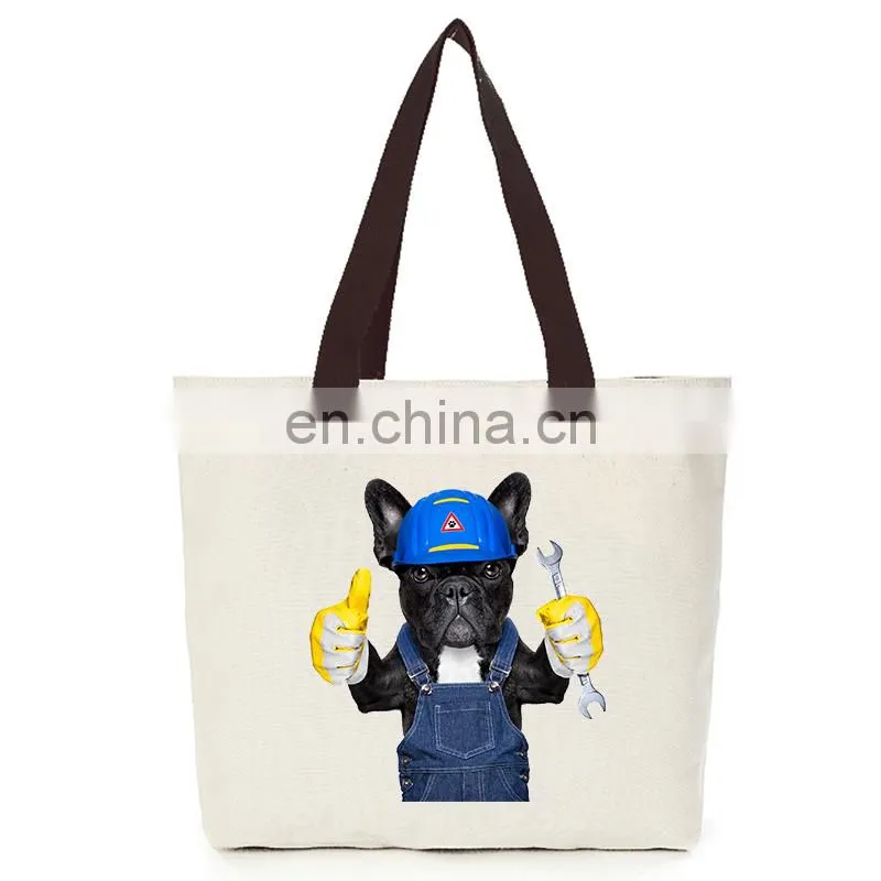 Canvas Cotton Cool Dog Tote Hand Eco Bag with Zipper