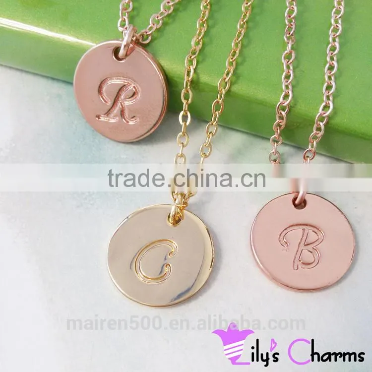 2015 Hand Stamped Initial Personalized charm disc necklace
