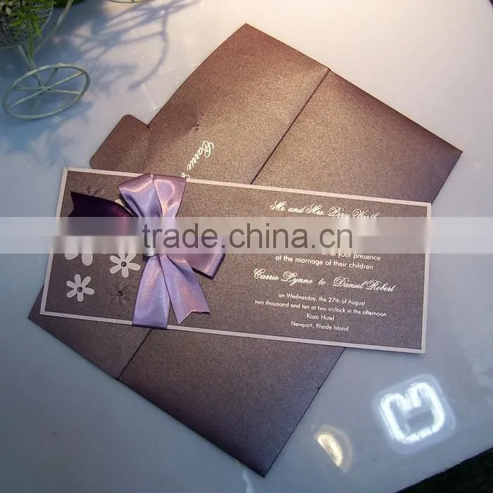 Purple Color Luxury and Simple Design Wedding Card 2016 with ribbon