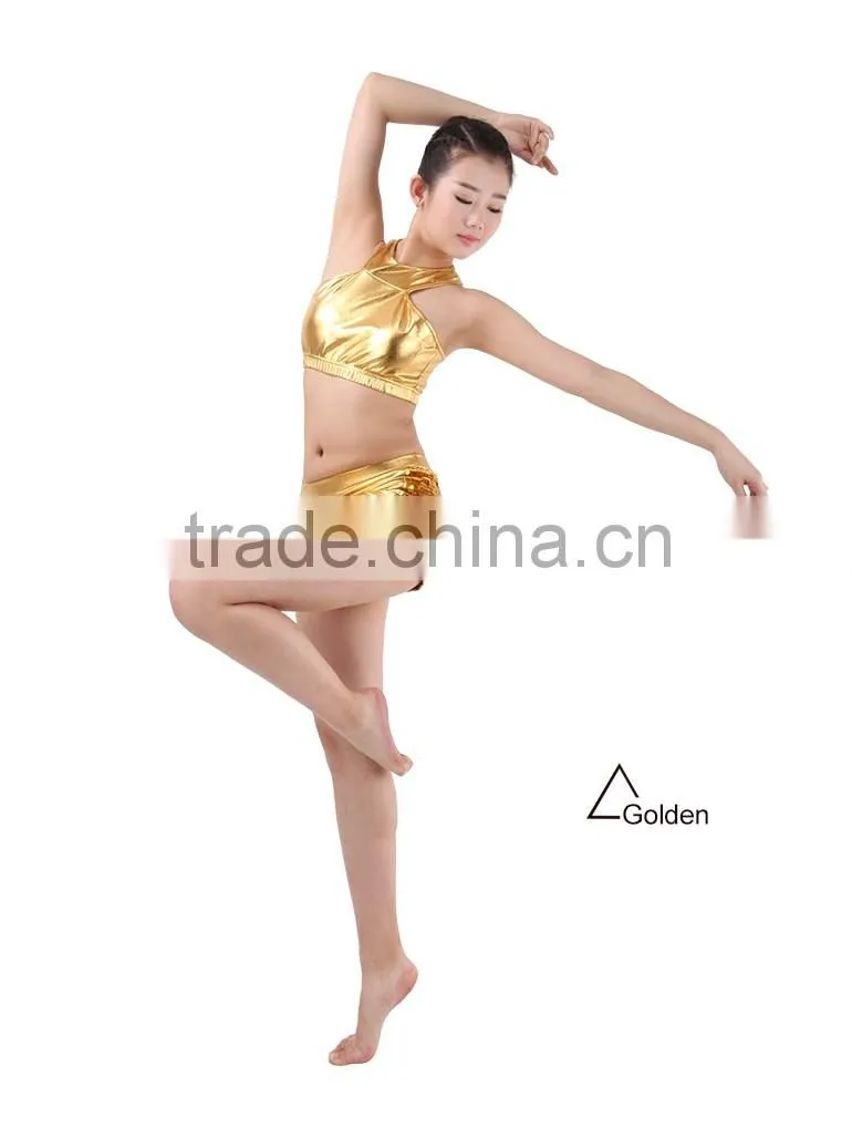 Sexy Jazz Dance Costumes, Metallic Nylon/Spandex Crop Tops