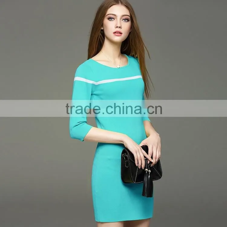 2017 hot summer new knit half sleeve stripe dress with slimming looking