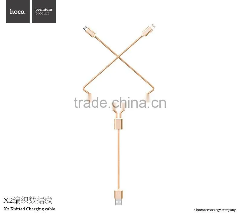 HOCO X2 Knitted charging cable for Apple/Android mobile phone Micro USB 2in1metal Weave Sync Data Cable for Apple/Android phone