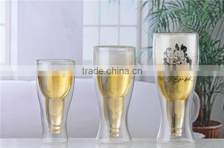 hopside down beer glass/beer double wall glass