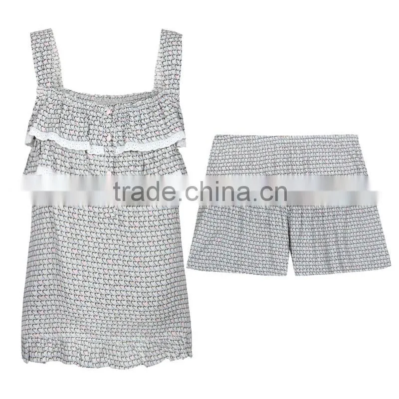Printing women cotton shoulder strap sleepwear