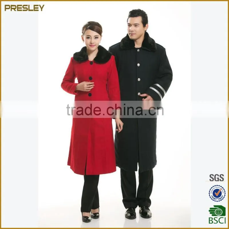 custom warm high-end hotel winter security guard uniform etiquette reception overcoat