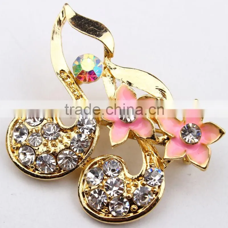 Purple Rhinestone Crystal Wedding Bridal Bouquet Gold Flower Brooch Pin