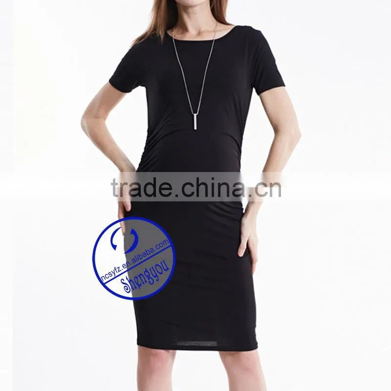 Custom spandex bamboo fiber plain blank short sleeve maternity dresses