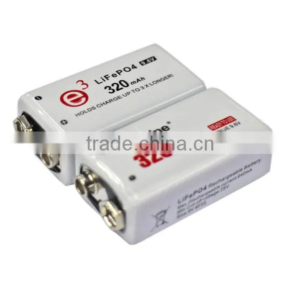 Soshine e3 9V Rechargeable Battery 320mAh 9.6V LiFePO4 9V rechargeable bttery
