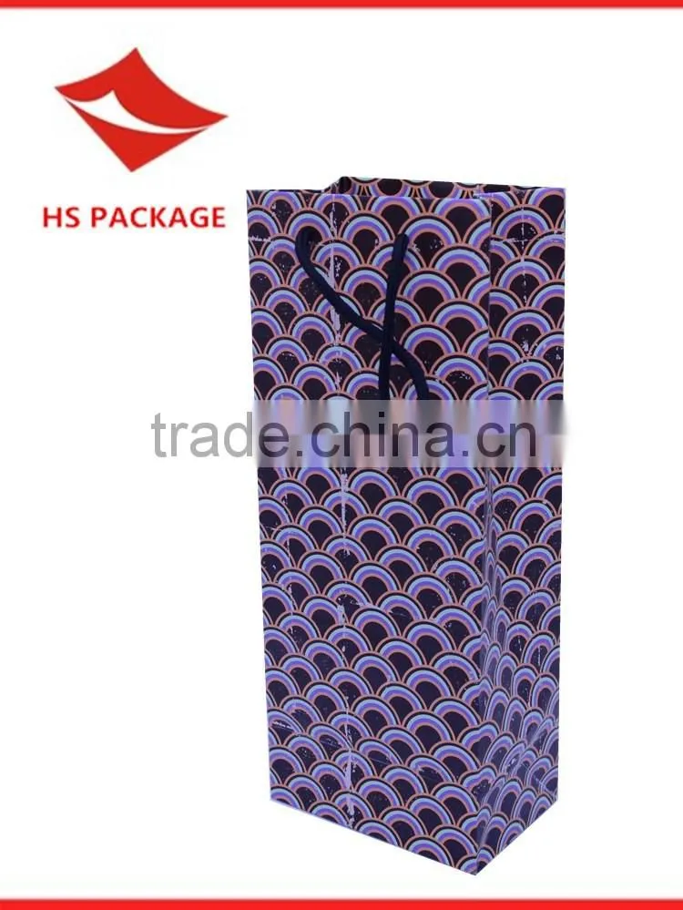 rope handle colorful printing wine paper bag with laminated