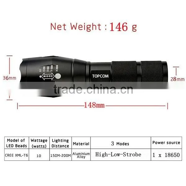 Powerful LED Light Camping Usage USB Rechargeable Flashlight