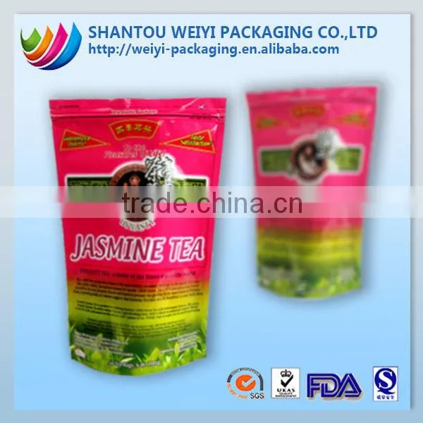 custom label plastic bags for stand up tea packaging