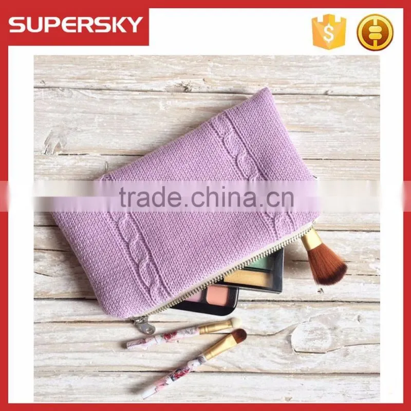 C1586 women knit clutch purse cosmetic bag knitted pencil case knit zipper pouch
