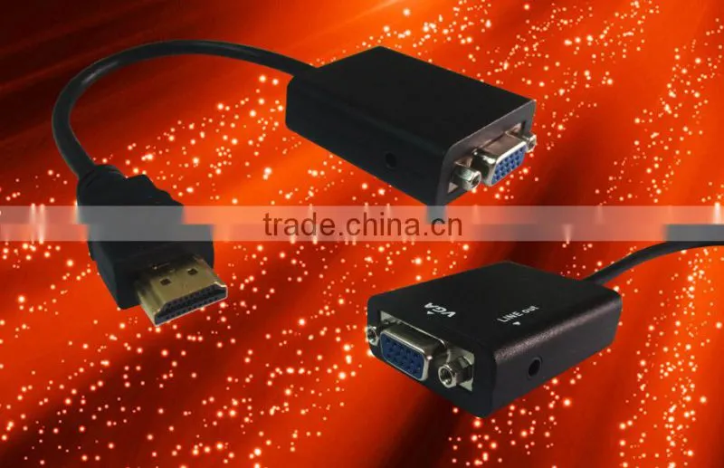 BLACK,Free Shipping active H to VGA converter adapter cable with Audio