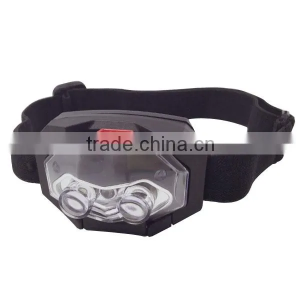 T03 1red led + 2 LED Plastic Headlamp Traillight Camping light head torch 3*AAA Battery support Light