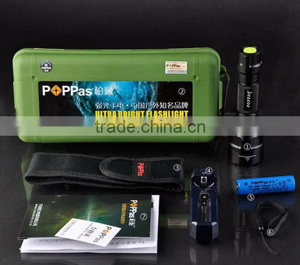 POPPAS C8 High Power 10W 500 lumens XML T6 Tactical Aluminum LED 1101 police Flashlight