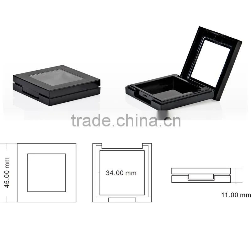 Single Retangular black pressed powder case with mirror -IM-PC3010