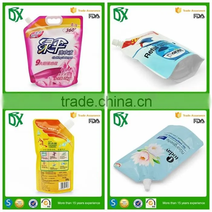 Alibaba website reusable disposable translucent flexible frozen plastic stand up spout juice bags