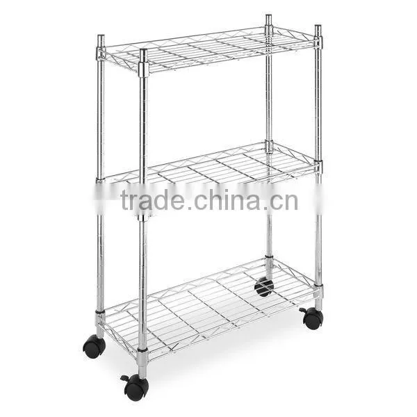 3-Tier White Epoxy Steel Laundry Cart With 4 Wheels for Home and Restaurant