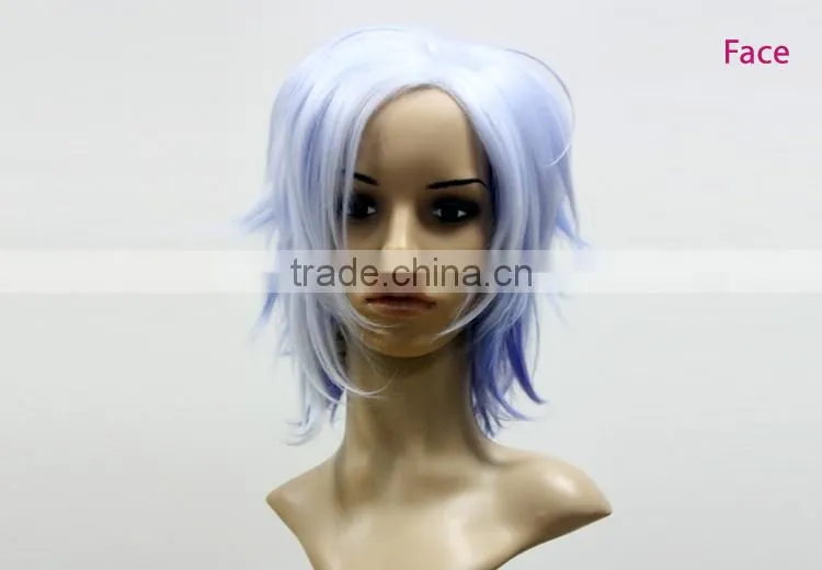Blue short hair wig 150% density european hair full lace kinky straight wig