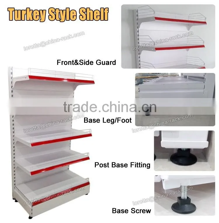 Supermarket Multi Layers Metal Double Sided Gondola Display Shelf with Different Colors