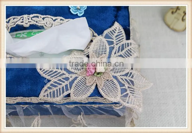 Blue fabric tissue box cover