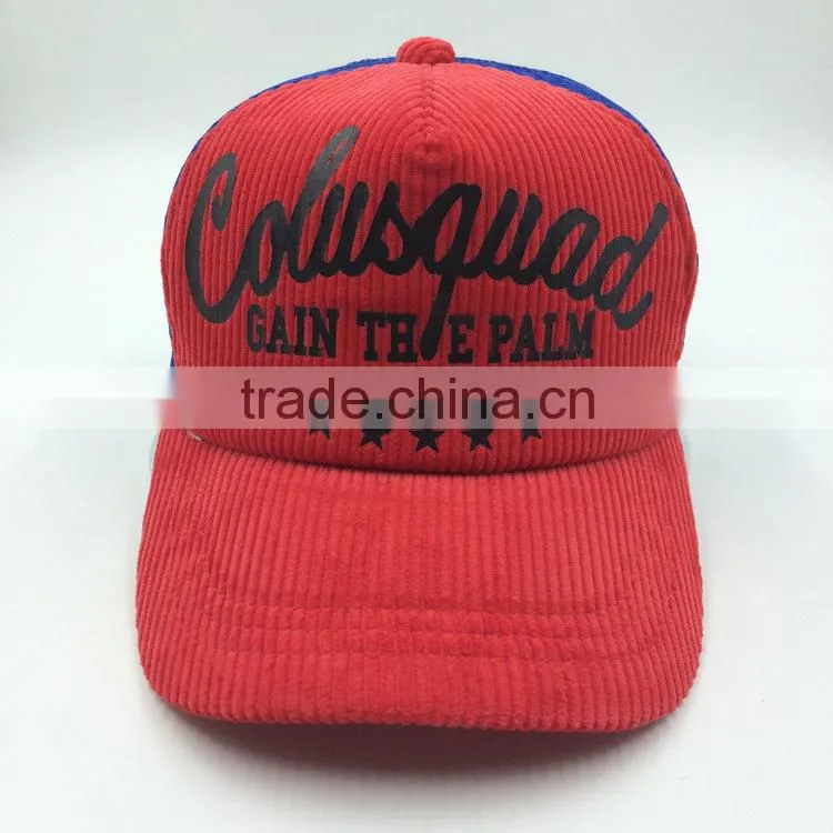 Wholesale customized corduroy rubber print mesh trucker hat
