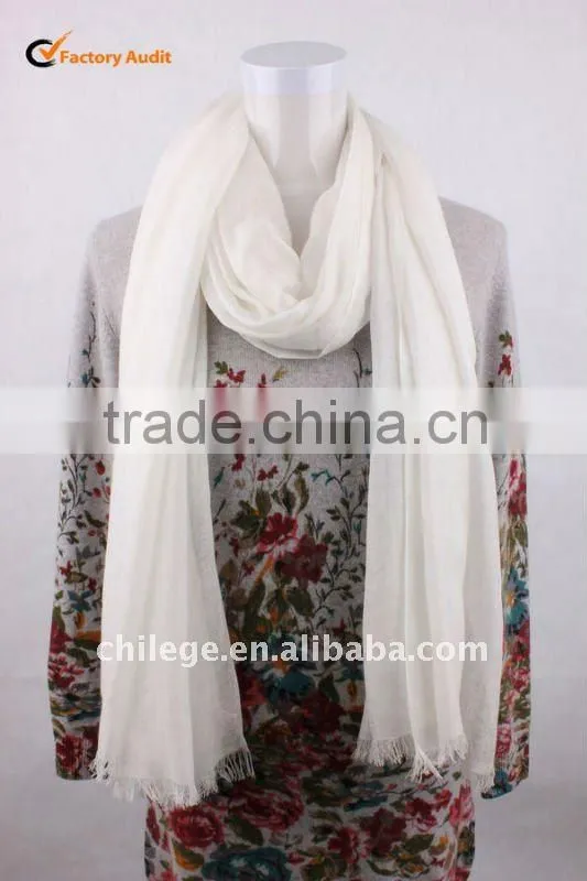 white thin plain 90%modal 10%cashmere scarf wrap