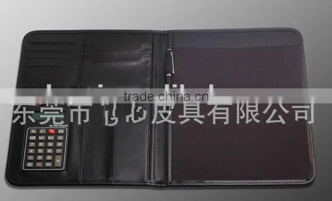 foldable multi-function brown leather business notebook with a out pocket
