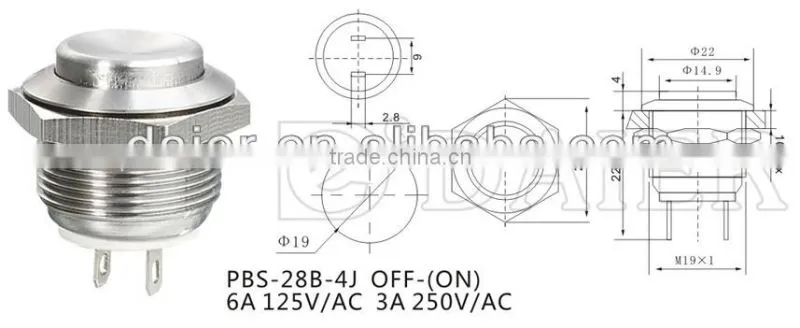 19mm momentary waterproof switch 250v