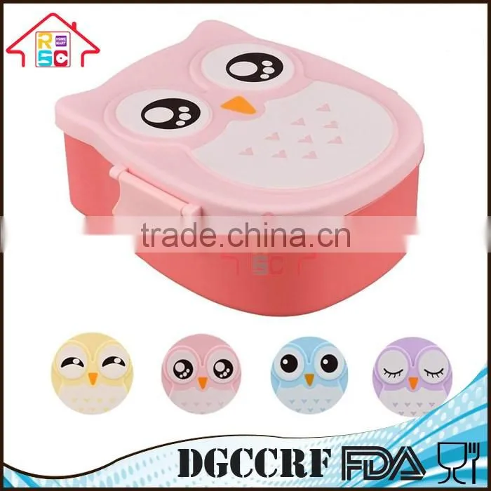 NBRSC Hot Selling Microwave Cartoon Owl Lunch Box Plastic Food Container Leak proof Portable Bento Box with Spoon Purple