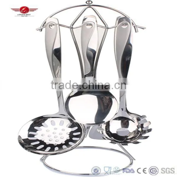 7pcs Stainless steel cookware set,S/S flat drain-spatula-spoon-rack set