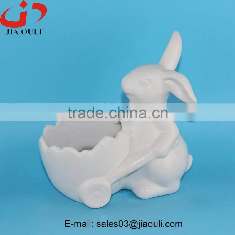 BSCI Audit Factory animal shape garden planter white Ceramic Rabbit Planter, animal planters