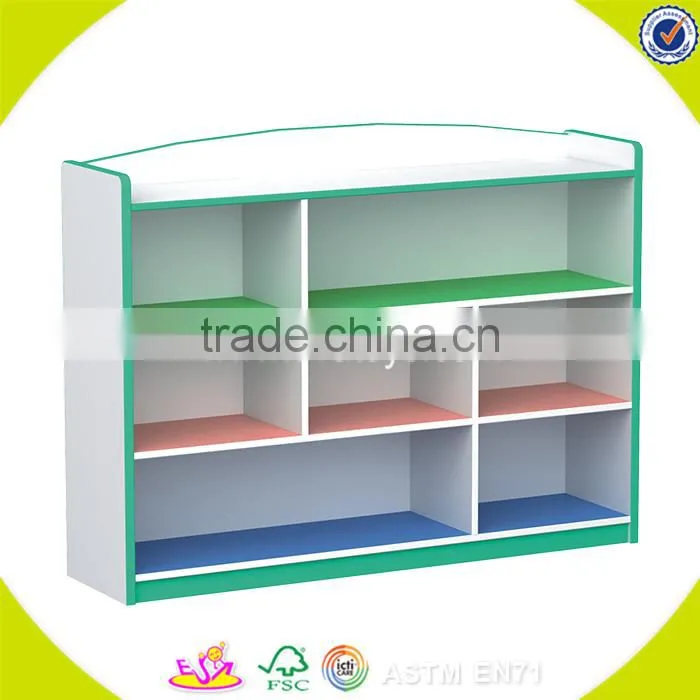 Wholesale simple style wooden Storage rack delicate wooden bin organizer toy storage rack with 12pcs plastic bins W08C039