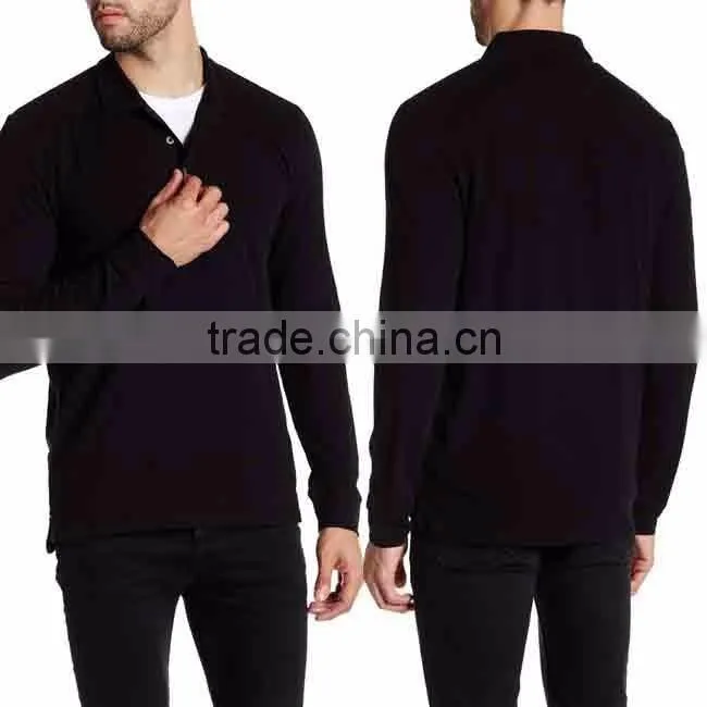 Mens Long Sleeve Polo Tee Shirts with Pocket Cheap Wholesale Plain Black T-shirts Tshirts