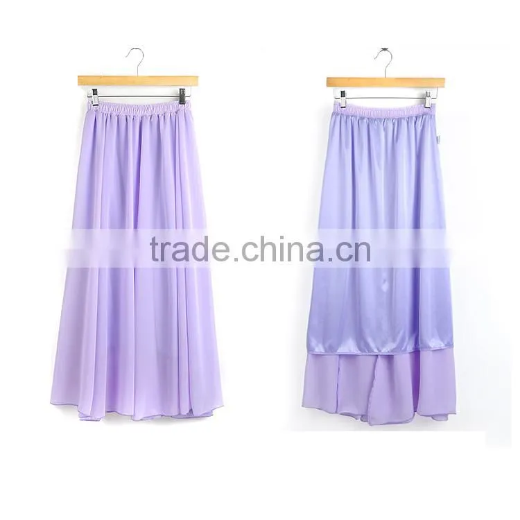 Latest fashion new women sexy plain color high waist chiffon maxi skirt
