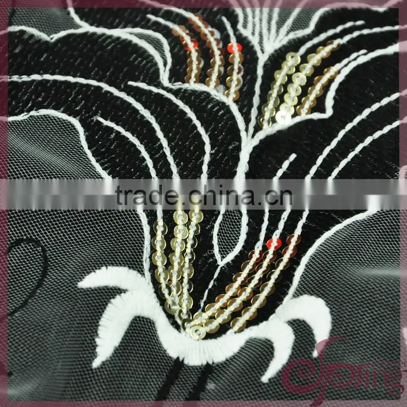 Lily embroidered mesh swiss lace fabric, sequin bridal lace fabrics for dress