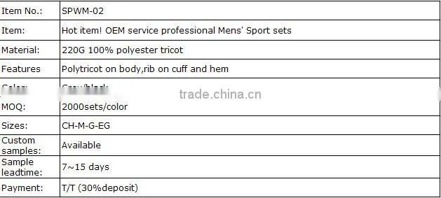 2016 Fashion Brand designer Factory OEM professional Mens' Sport wear sets jacket and pants suit