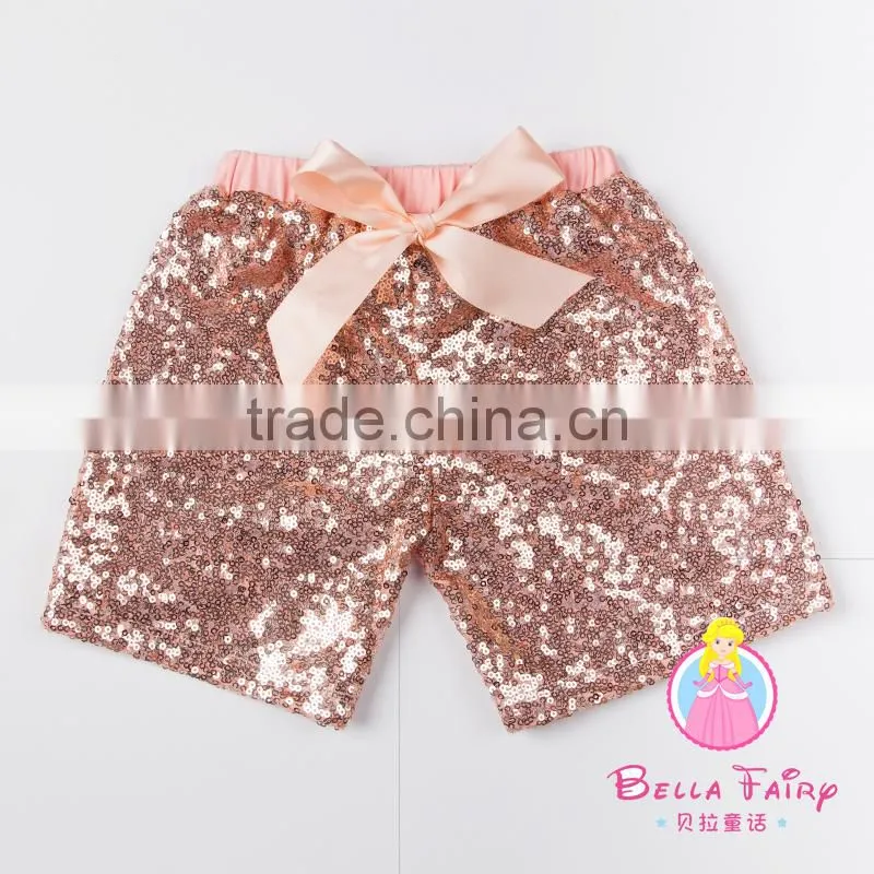 2016 red sequin Children Kids Knitted Cotton Shorts with bow