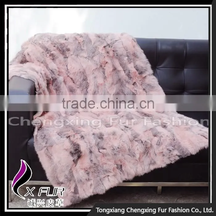 CX-D-11H Top Quality Home/Hotel Carpet Patchwork Rabbit Fur Fur Throw Blanket