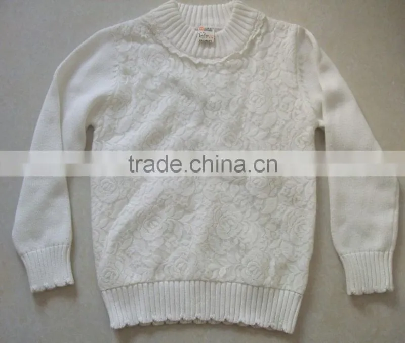 Hight Quality 100% Cotton Baby Girls Sweater Design With Lace O Neck Kids Sweater OEM Service(BKN5259)