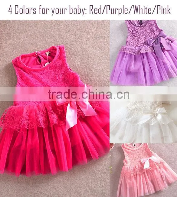 New girls children's summer lace tulle dress flower princess party dress Birthday Gift 4 Colors SV000411
