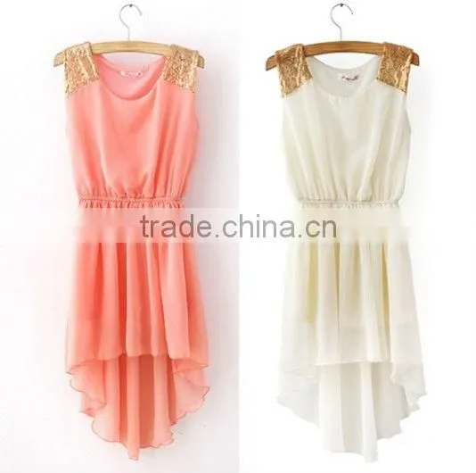 Elegant Women's Chiffon Casual Paillette Shoulder Slim Mini Vest Dress