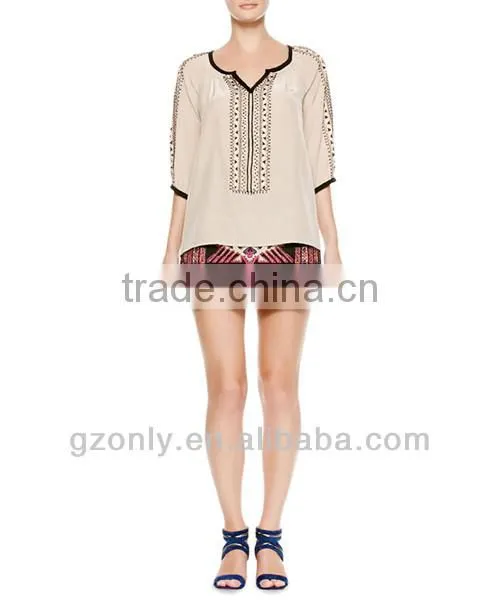 half sleeve embroidered woman turkish blouse