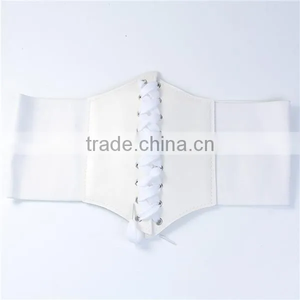 High Quality Ladies Wide White PU Leather Elastic Wide Waist Belt
