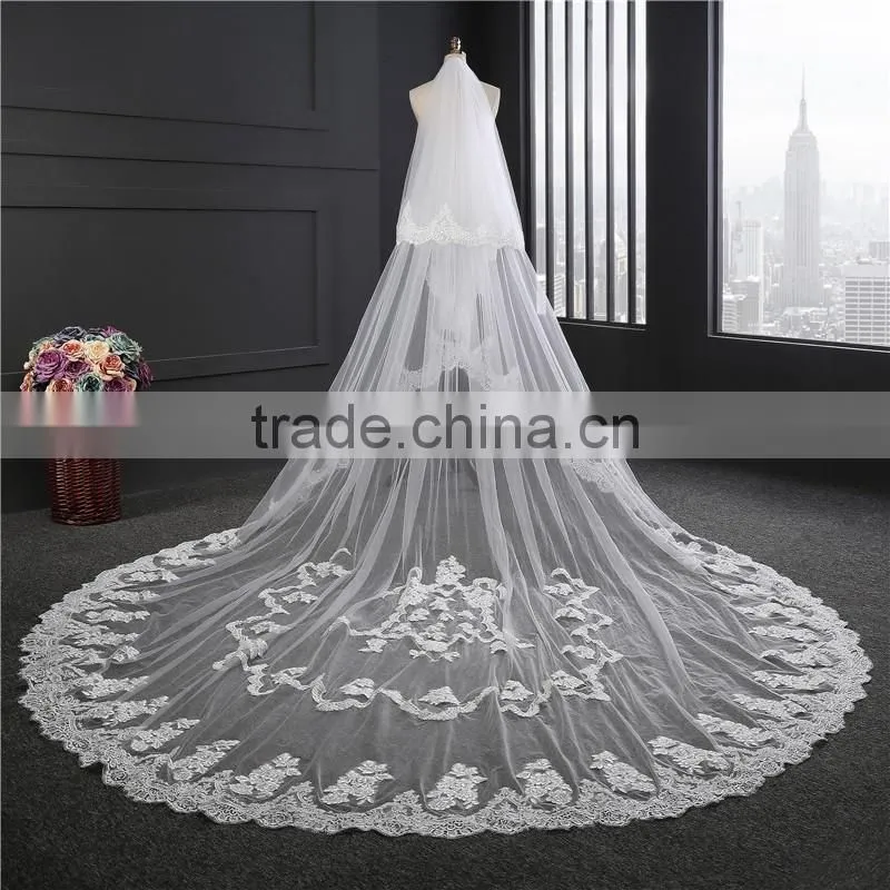 Wholesale new lace wedding veils ivory wedding veilgrance long lace bridal wedding veil long Tulle lace jeweled tulle veils