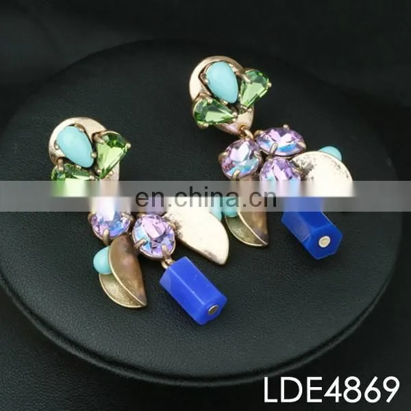 Aquamarine crystals embelished chevron dangle earrings