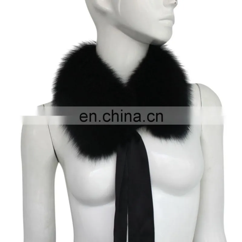 Black Bowknot Real Fox Fur Detachable Scarf Fox Fur Collar Trim